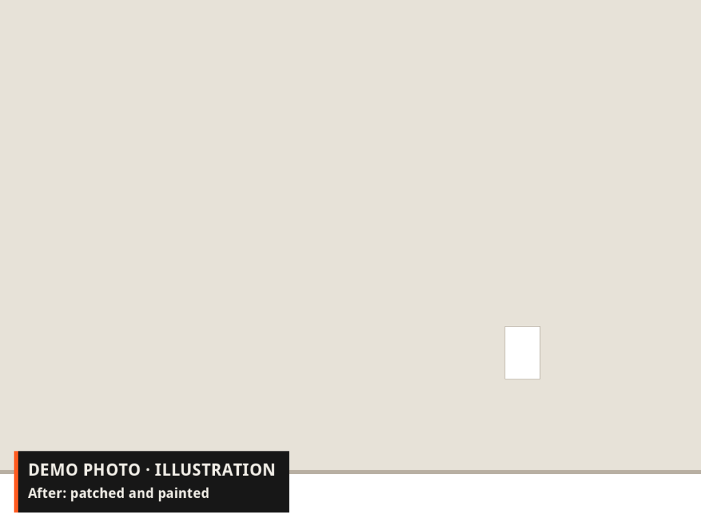 Demo illustration: the same wall after the hole is patched, sanded smooth and painted to match.