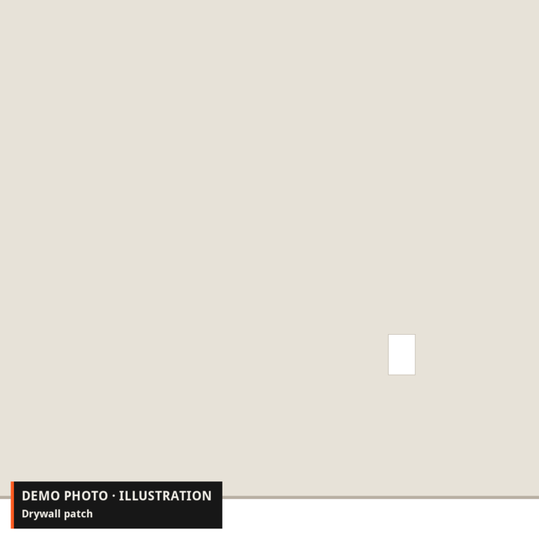 Demo illustration: a smooth, freshly patched living room wall above a white baseboard.
