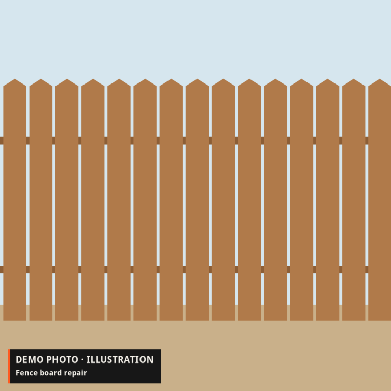 Demo illustration: a straight, freshly stained wood fence under a clear sky.
