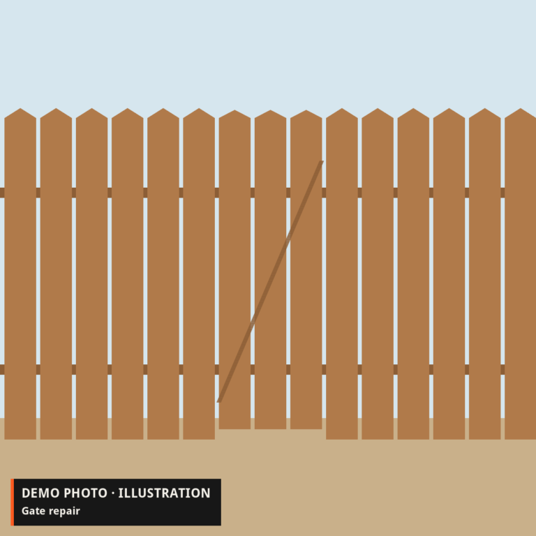 Demo illustration: a wooden fence gate with a diagonal brace, hanging level.