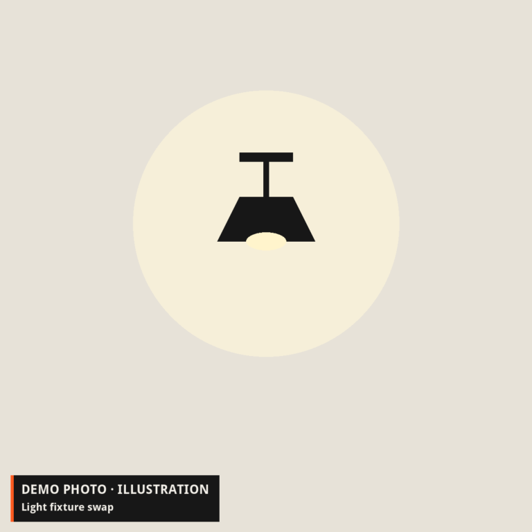 Demo illustration: a black pendant light fixture glowing against a cream wall.