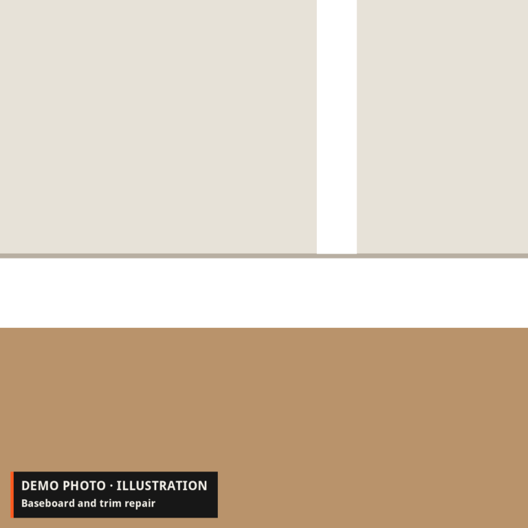Demo illustration: clean white baseboard and door casing meeting a wood floor.